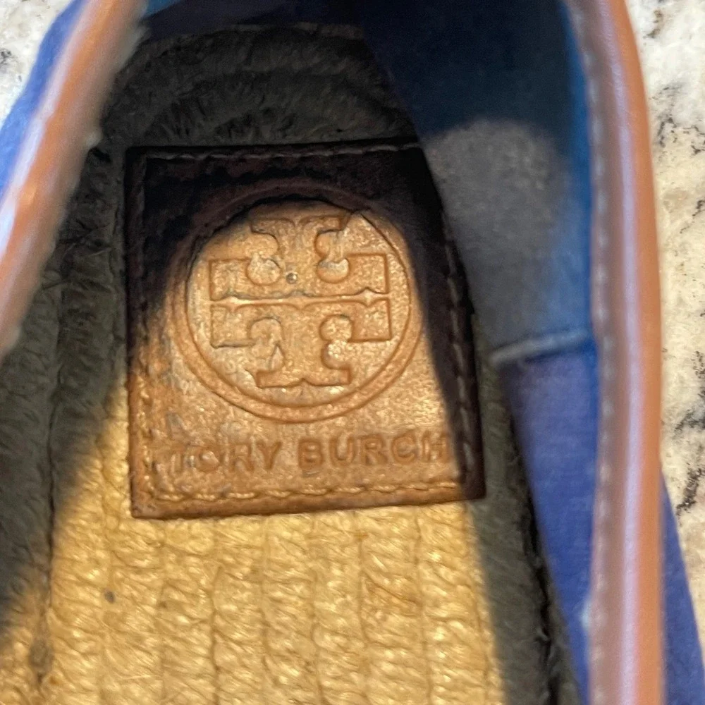 Tory Burch Espadrilles Womens 8 Navy Blue Nautical Anchor Ship Wheel Flats